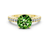 Yellow gold Round Cut Solitaire Diamond with Pavé Band and Four-Prong Setting