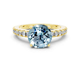 Yellow gold Round Cut Solitaire Diamond with Pavé Band and Four-Prong Setting