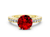 Yellow gold Round Cut Solitaire Diamond with Pavé Band and Four-Prong Setting