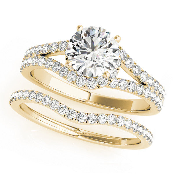 Yellow gold Round Cut Solitaire Diamond with Pavé Twist Band and Four-Prong Setting 1