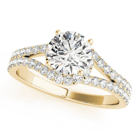 Yellow gold Round Cut Solitaire Diamond with Pavé Twist Band and Four-Prong Setting