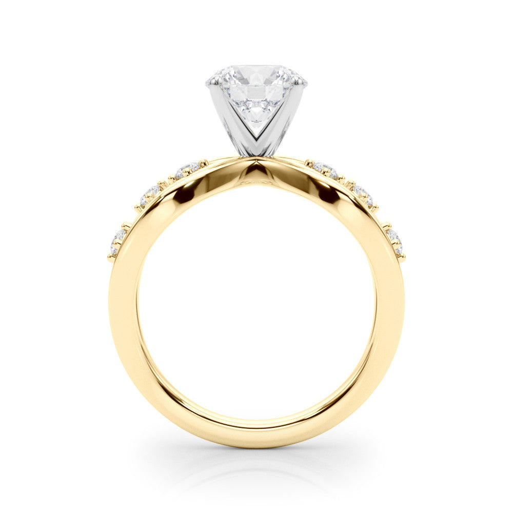 Yellow gold Round Cut Solitaire Diamond with Side Stones on Criss-Cross Band and Four-Prong Setting 2