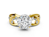 Yellow gold Round Cut Solitaire Diamond with Side Stones on Criss-Cross Band and Four-Prong Setting_25
