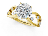 Yellow gold Round Cut Solitaire Diamond with Side Stones on Criss-Cross Band and Four-Prong Setting_26