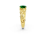 Yellow gold Round Cut Solitaire Emerald Leaf-Inspired Vine Band Ring with Prong Setting_2