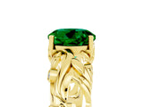 Yellow gold Round Cut Solitaire Emerald Leaf-Inspired Vine Band Ring with Prong Setting_5