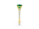 Yellow gold Round Cut Solitaire Emerald Ring with Pave Band and Four-Prong Setting_2