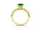 Yellow gold Round Cut Solitaire Emerald Ring with Pave Band and Four-Prong Setting_3