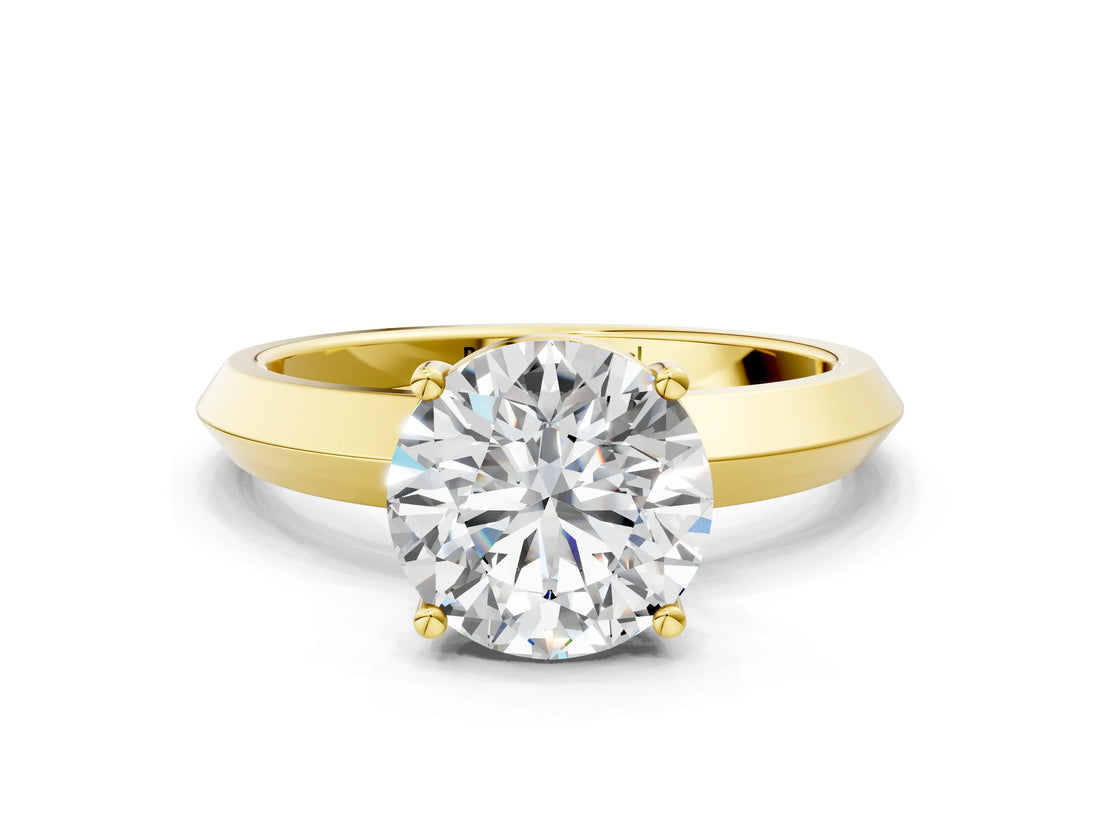 Yellow gold Round Cut Solitaire Engagement Ring with Flat Band and Four-Prong Setting