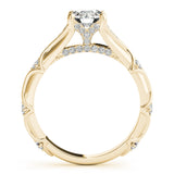 Yellow gold Round Cut Solitaire Engagement Ring with Pave Band and Four-Prong Setting 2