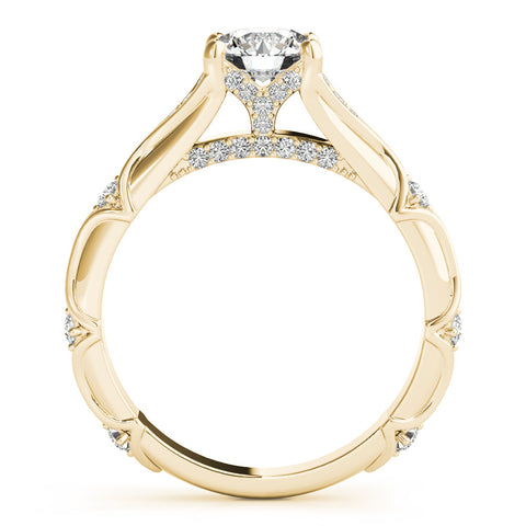 Yellow gold Round Cut Solitaire Engagement Ring with Pave Band and Four-Prong Setting 2