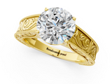 Yellow gold Round Cut Solitaire Engraved Band with Four-Prong Setting_63