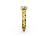 Yellow gold Round Cut Solitaire Engraved Band with Four-Prong Setting_64