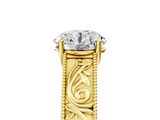 Yellow gold Round Cut Solitaire Engraved Band with Four-Prong Setting_67