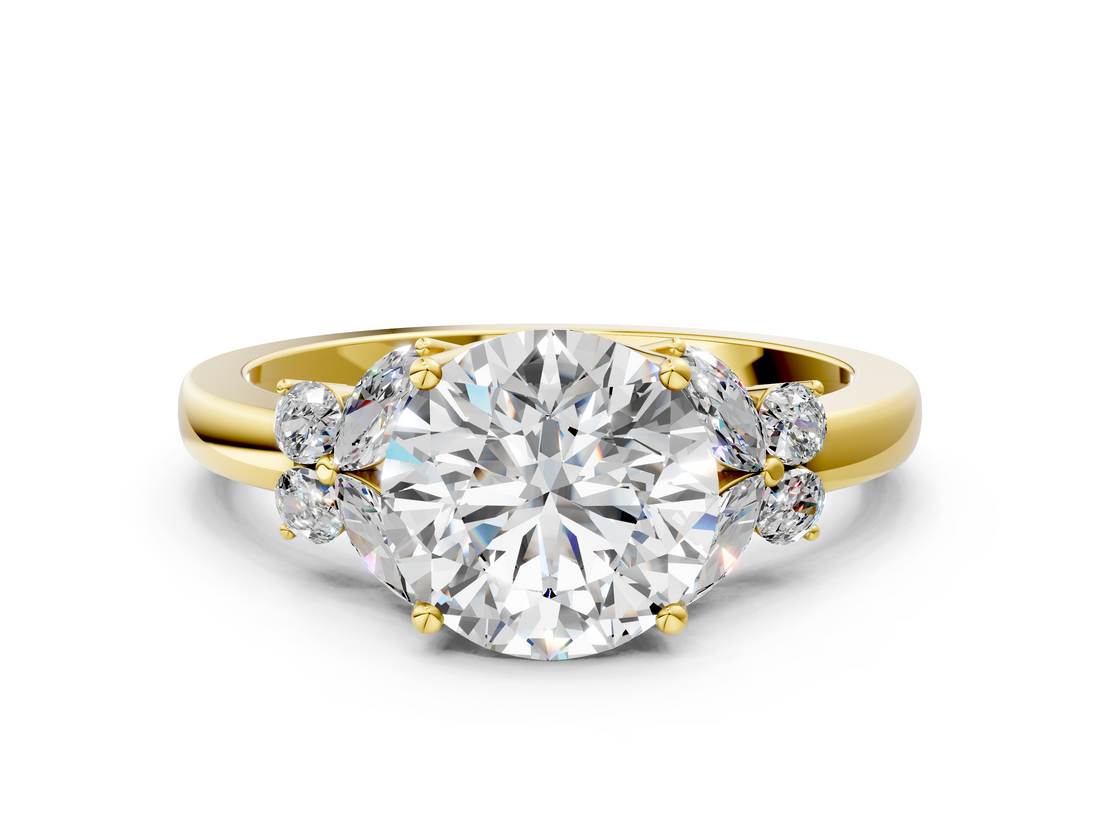 Yellow gold Round Cut Solitaire Floral Diamond Ring with Four-Prong Setting_37