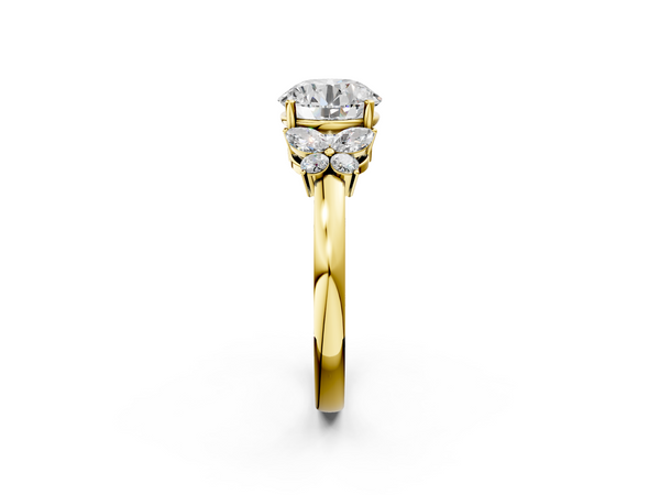 Yellow gold Round Cut Solitaire Floral Diamond Ring with Four-Prong Setting