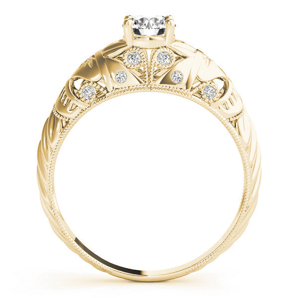 Yellow gold Round Cut Solitaire Floral Filigree Engagement Ring with Bezel Prong Setting 2