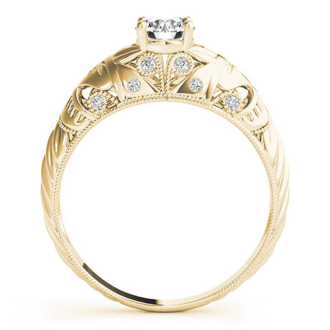 Yellow gold Round Cut Solitaire Floral Filigree Engagement Ring with Bezel Prong Setting 2