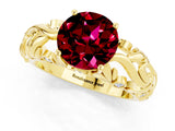 Yellow gold Round Cut Solitaire Garnet Leaf-Inspired Vine Band Ring with Prong Setting_1