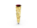 Yellow gold Round Cut Solitaire Garnet Leaf-Inspired Vine Band Ring with Prong Setting_2