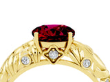 Yellow gold Round Cut Solitaire Garnet Leaf-Inspired Vine Band Ring with Prong Setting_4
