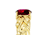 Yellow gold Round Cut Solitaire Garnet Leaf-Inspired Vine Band Ring with Prong Setting_5