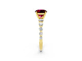Yellow gold Round Cut Solitaire Garnet Ring with Pave Band and Four-Prong Setting_2