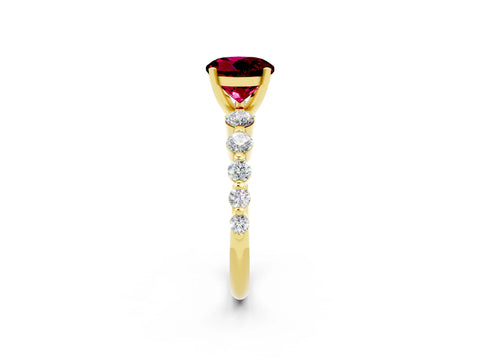 Yellow gold Round Cut Solitaire Garnet Ring with Pave Band and Four-Prong Setting_2