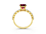 Yellow gold Round Cut Solitaire Garnet Ring with Pave Band and Four-Prong Setting_3