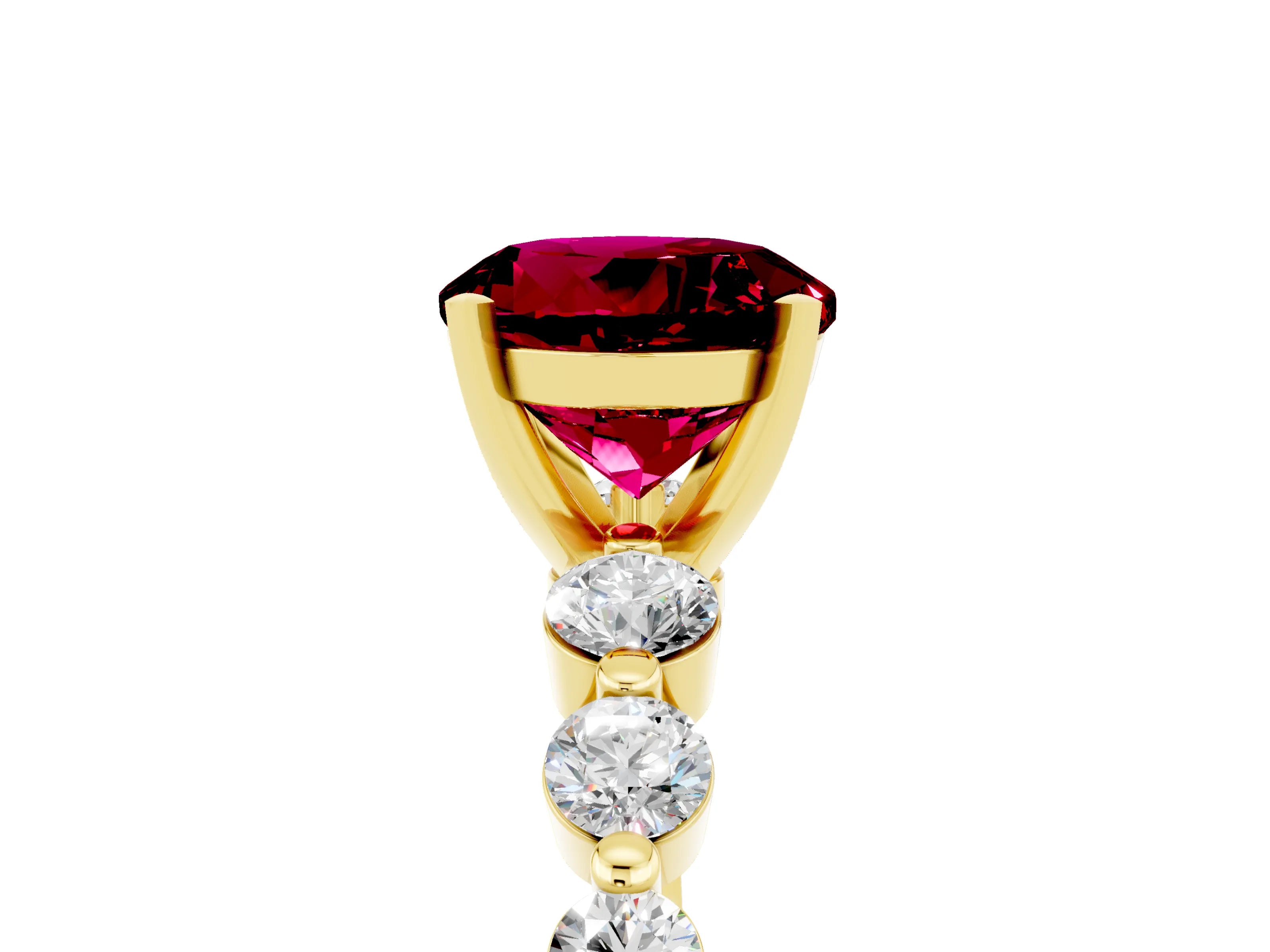 Yellow gold Round Cut Solitaire Garnet Ring with Pave Band and Four-Prong Setting_5