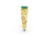 Yellow gold Round Cut Solitaire Green Sapphire Leaf-Inspired Vine Band Ring with Prong Setting_2