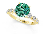 Yellow gold Round Cut Solitaire Green Sapphire Ring with Pave Band and Four-Prong Setting_1