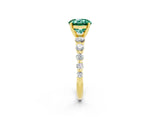 Yellow gold Round Cut Solitaire Green Sapphire Ring with Pave Band and Four-Prong Setting_2