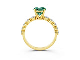 Yellow gold Round Cut Solitaire Green Sapphire Ring with Pave Band and Four-Prong Setting_3