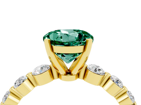 Yellow gold Round Cut Solitaire Green Sapphire Ring with Pave Band and Four-Prong Setting_4
