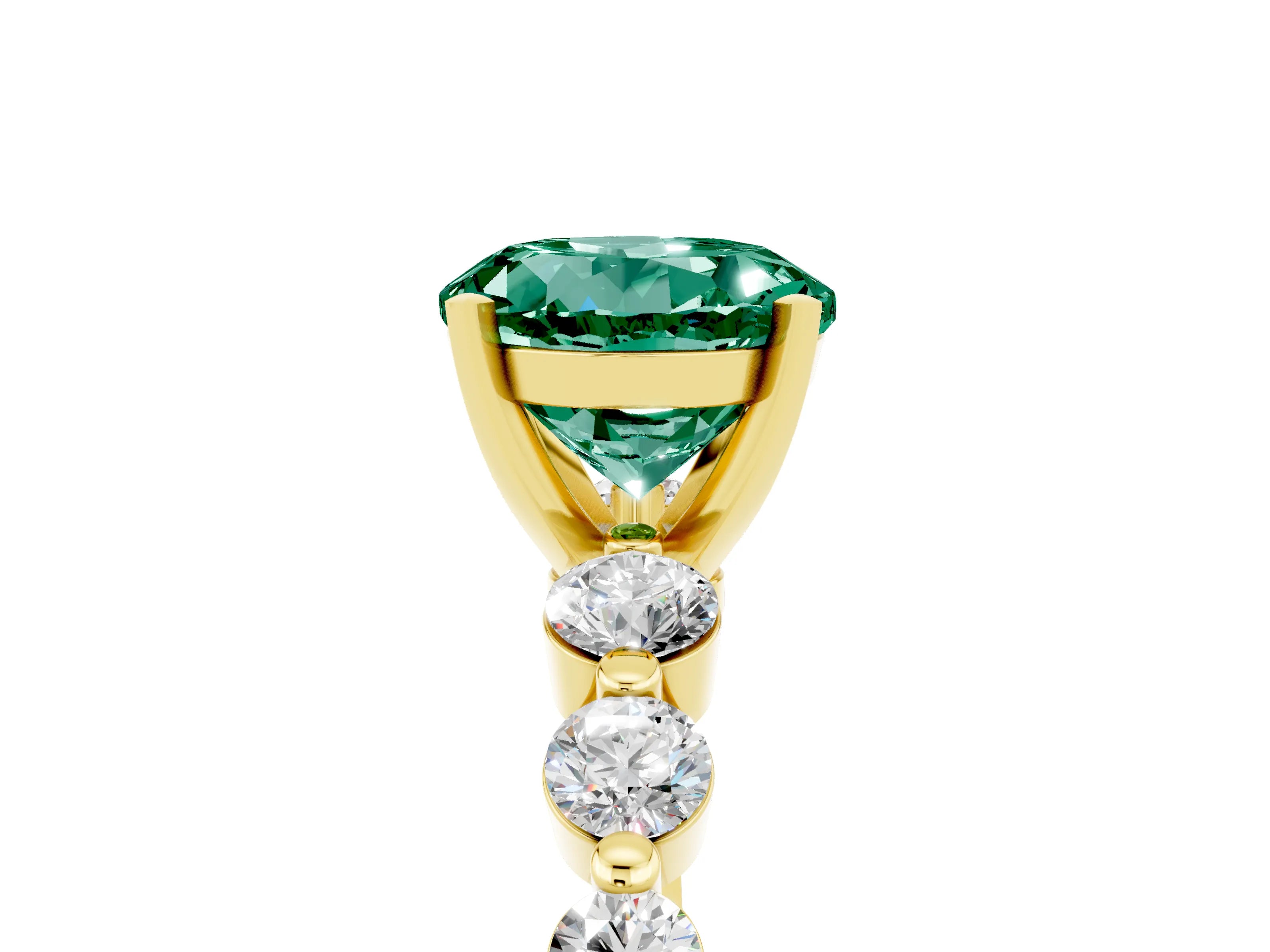 Yellow gold Round Cut Solitaire Green Sapphire Ring with Pave Band and Four-Prong Setting_5