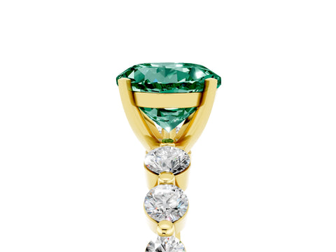 Yellow gold Round Cut Solitaire Green Sapphire Ring with Pave Band and Four-Prong Setting_5