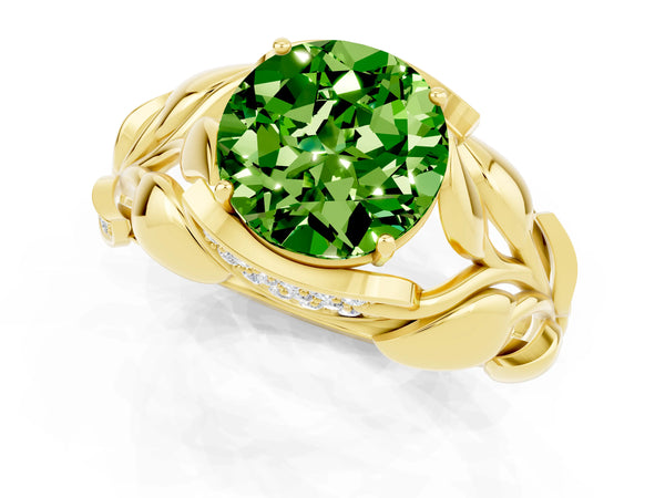 Yellow gold Round Cut Solitaire Leaf-Inspired Engagement Ring with Prong Setting