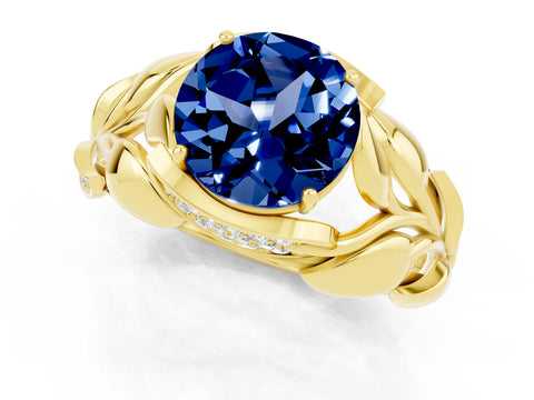 Yellow gold Round Cut Solitaire Leaf-Inspired Engagement Ring with Prong Setting_1