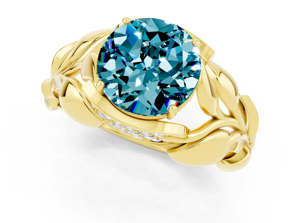 Yellow gold Round Cut Solitaire Leaf-Inspired Engagement Ring with Prong Setting