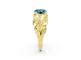 Yellow gold Round Cut Solitaire Leaf-Inspired Engagement Ring with Prong Setting_2