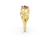 Yellow gold Round Cut Solitaire Leaf-Inspired Engagement Ring with Prong Setting_2