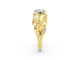 Yellow gold Round Cut Solitaire Leaf-Inspired Engagement Ring with Prong Setting_2