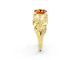Yellow gold Round Cut Solitaire Leaf-Inspired Engagement Ring with Prong Setting_2