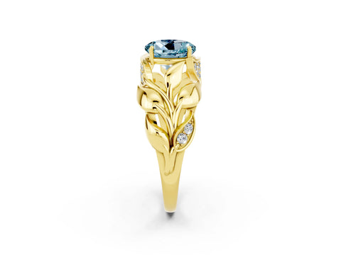 Yellow gold Round Cut Solitaire Leaf-Inspired Engagement Ring with Prong Setting_2