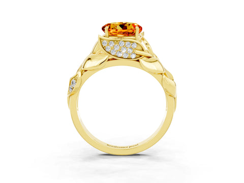 Yellow gold Round Cut Solitaire Leaf-Inspired Engagement Ring with Prong Setting_3