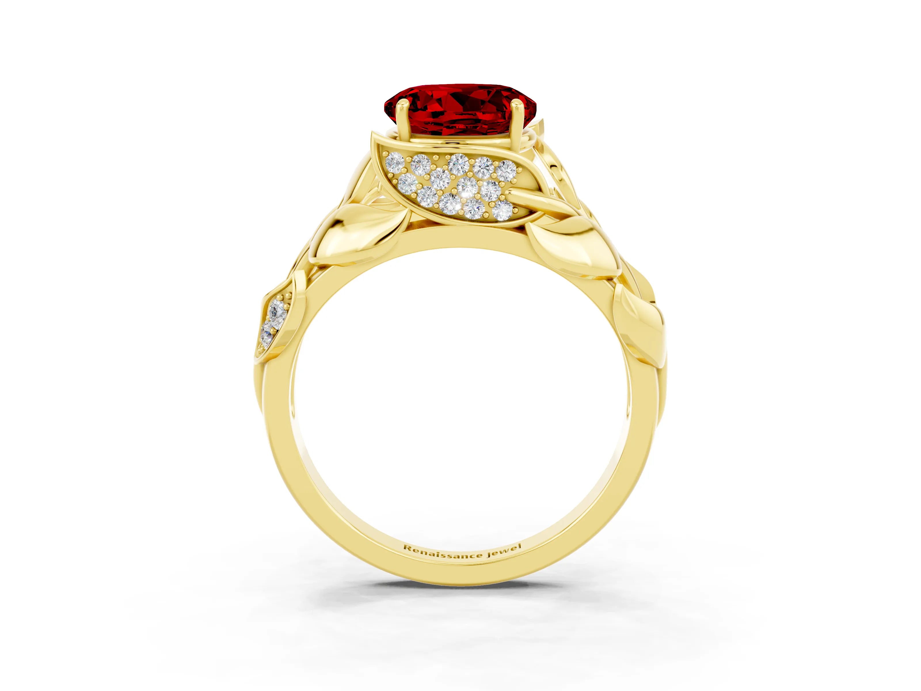 Yellow gold Round Cut Solitaire Leaf-Inspired Engagement Ring with Prong Setting_3