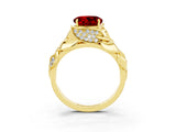 Yellow gold Round Cut Solitaire Leaf-Inspired Engagement Ring with Prong Setting_3