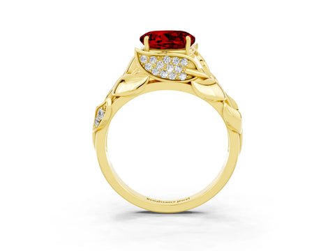 Yellow gold Round Cut Solitaire Leaf-Inspired Engagement Ring with Prong Setting_3