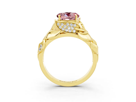 Yellow gold Round Cut Solitaire Leaf-Inspired Engagement Ring with Prong Setting_3